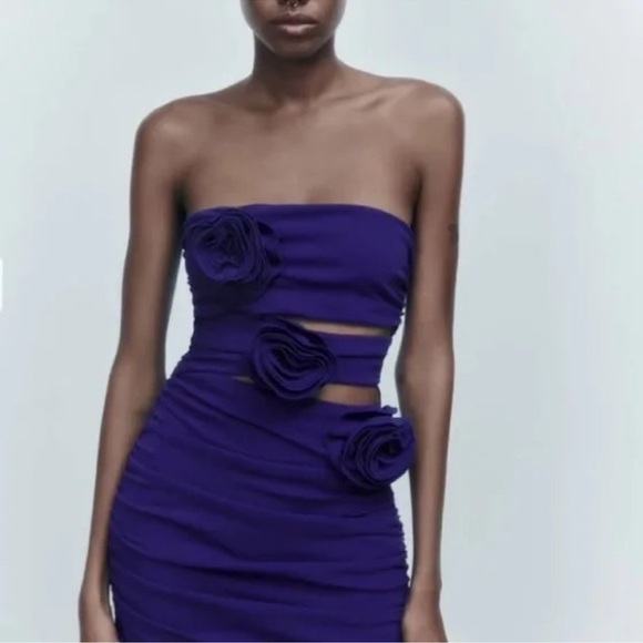 Zara Dresses & Skirts - Zara Blue flower cutout mini dress size Small